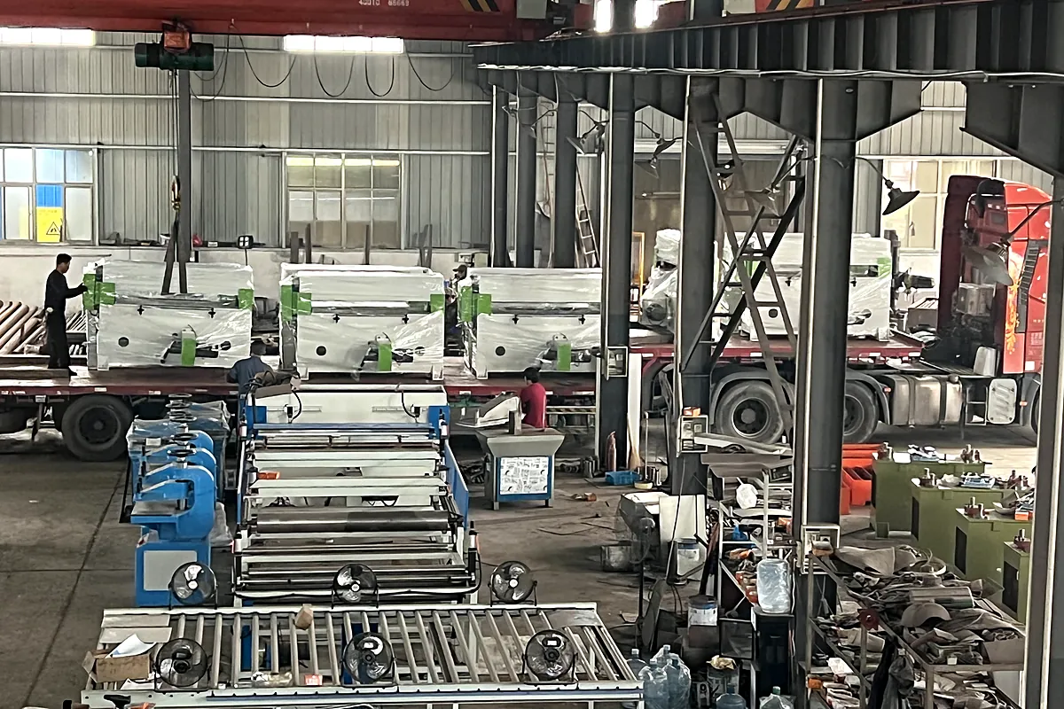 Factory-built cutting machines prepared for customer delivery