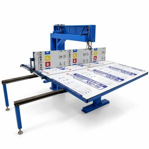 Vertical cutting machine with sliding worktable
