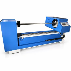 Roll slitting machine with shaft and control panel