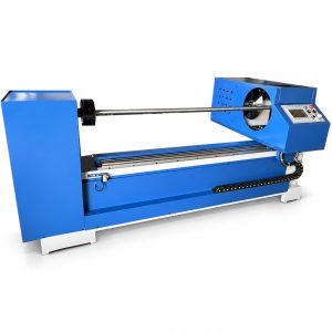 Roll slitting machine with shaft and control panel